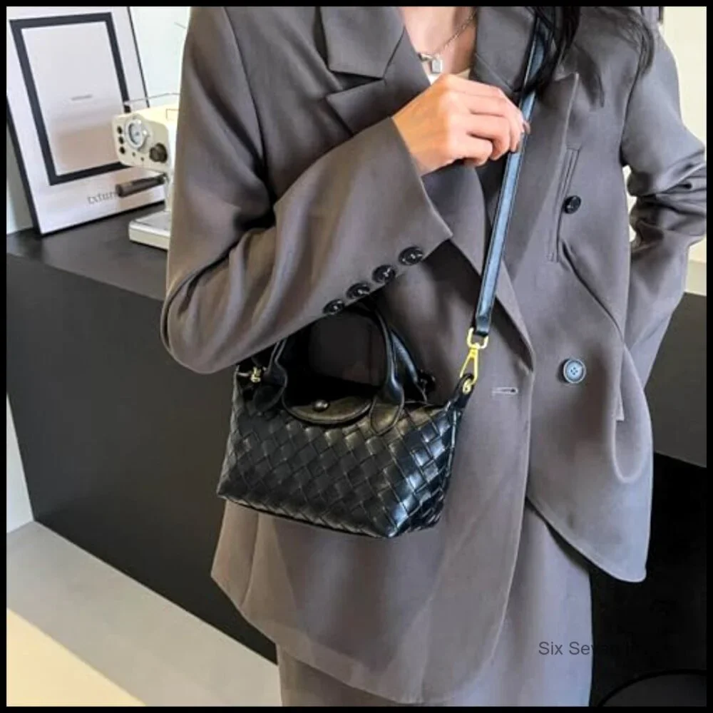 Braided Faux Leather Satchel Top Handle Crossbody Bag Mini Chic Fashion